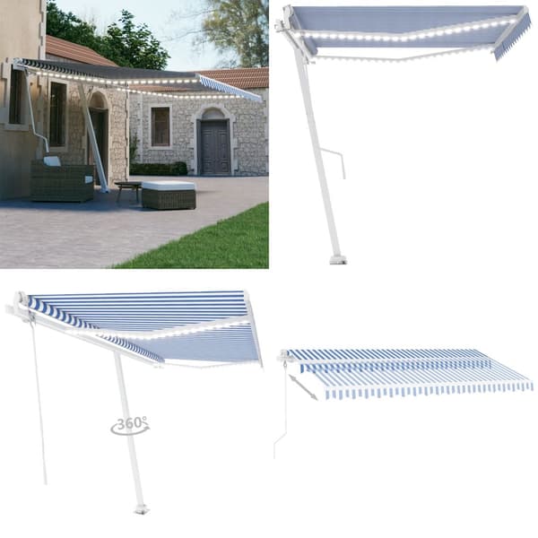 Automatisk markis med vindsensor & LED 450x300 cm blå och vit - Markis - Markiser - Home & Living