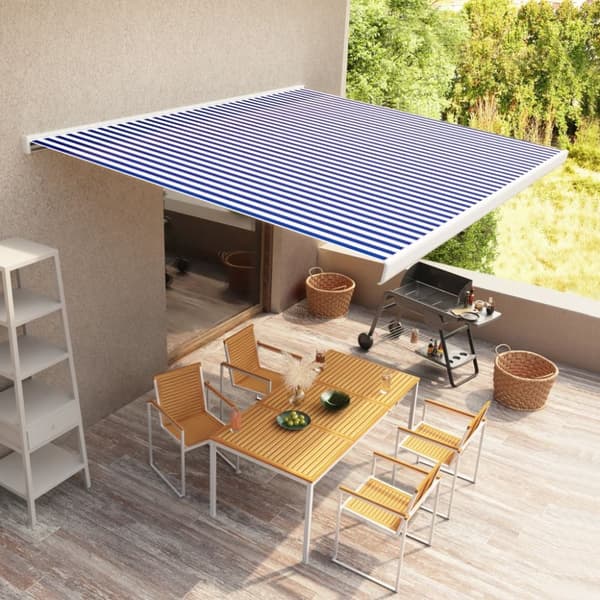 Moottoroitu kasettimarkiisi 400x300 cm sininen ja valkoinen - Sisäänkelattava Ulkomarkiisi - Sisänkelattavat Ulkomarkiisit - Home & Living