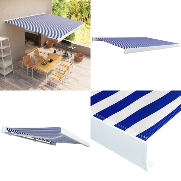 Moottoroitu kasettimarkiisi 400x300 cm sininen ja valkoinen - Sisäänkelattava Ulkomarkiisi - Sisänkelattavat Ulkomarkiisit - Home & Living