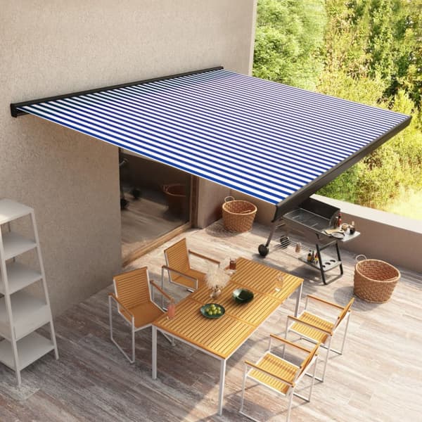 Moottoroitu kasettimarkiisi 350x250 cm sininen ja valkoinen - Sisäänkelattava Ulkomarkiisi - Sisänkelattavat Ulkomarkiisit - Home & Living