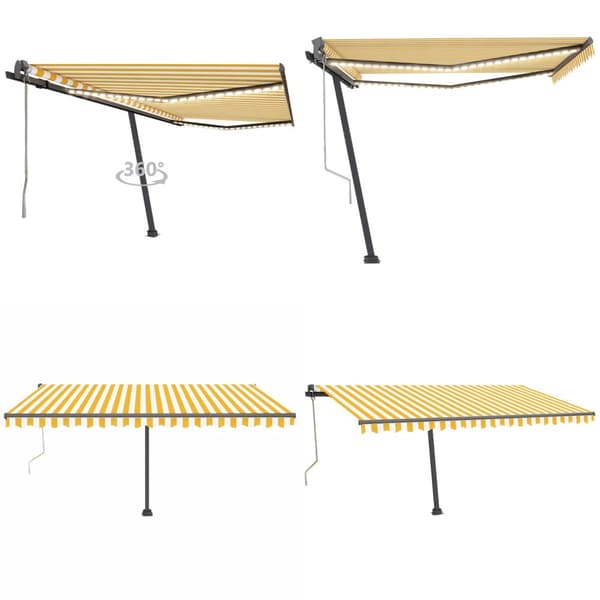 Automatisk markis med vindsensor & LED 400x300 cm gul/vit - Markis - Markiser - Home & Living