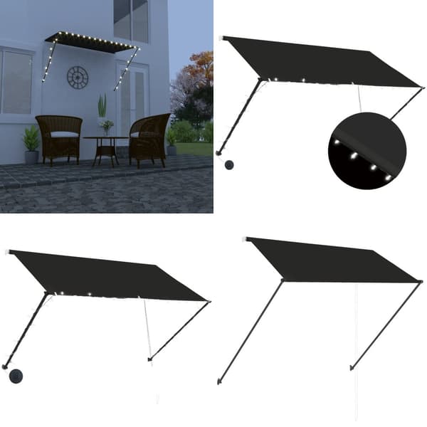 Markis med LED 250x150 cm antracit - Balkongmarkis - Balkongmarkiser - Home & Living