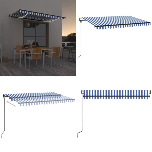 Markise m. LED + vindsensor 450x300 cm automatisk blå og hvid - Foldbar Markise - Foldbare Markiser - Home & Living