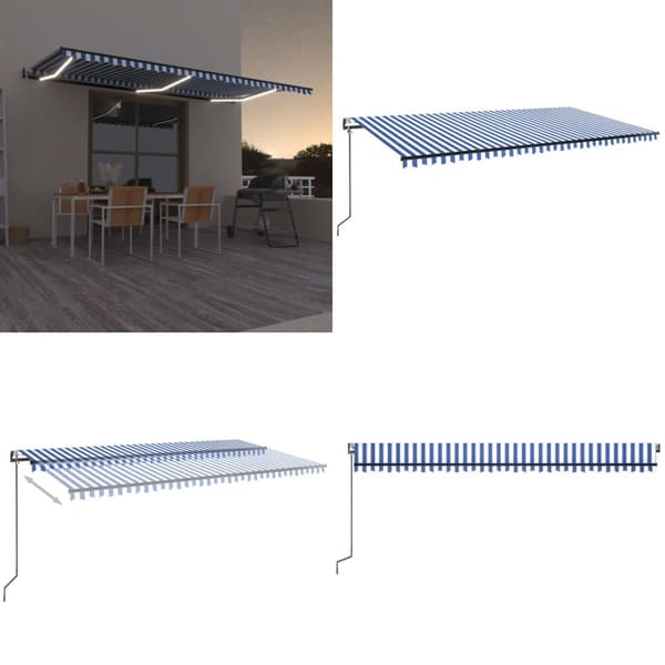 Markise m. LED + vindsensor 600x300 cm automatisk blå og hvid - Foldbar Markise - Foldbare Markiser - Home & Living