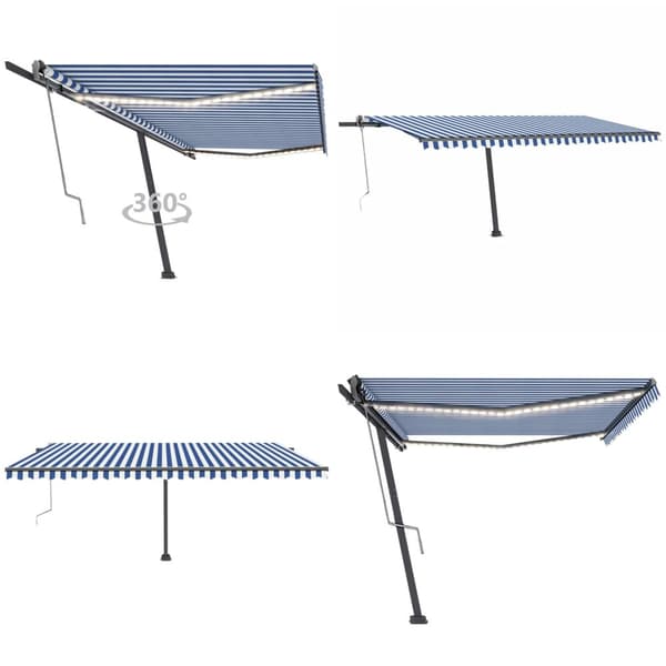 Automatisk markis med vindsensor & LED 500x300 cm blå och vit - Markis - Markiser - Home & Living