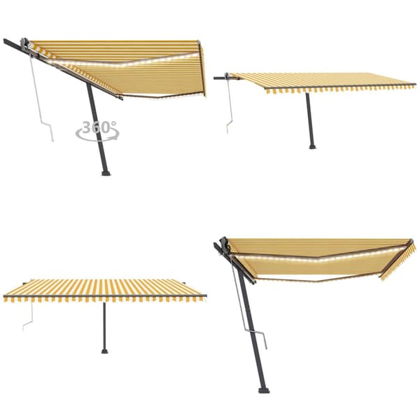 Automatisk markis med vindsensor & LED 500x300 cm gul/vit - Markis - Markiser - Home & Living