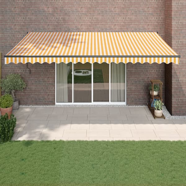 Markis infällbar gul och vit 5x3 m tyg&aluminium - Infällbar Markis - Infällbara Markiser - Home & Living