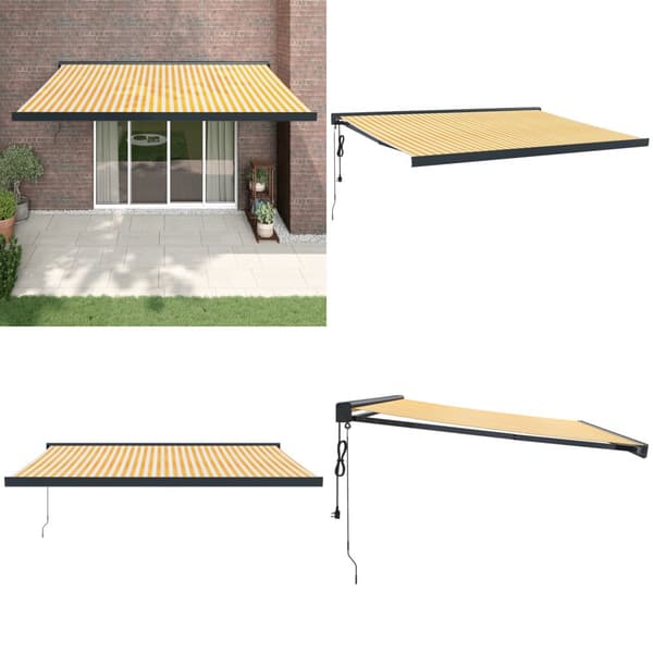 Sisäänkelattava markiisi keltavalkoinen 4x3 m kangas/alumiini - Sisäänkelattava Markiisi - Sisäänkelattavat Markiisit - Home & Living