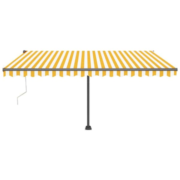 Markise m. LED + vindsensor 450x300 cm automatisk gul og hvid - Foldbar Markise - Foldbare Markiser - Home & Living