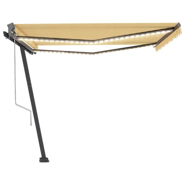 Markise m. LED + vindsensor 450x300 cm automatisk gul og hvid - Foldbar Markise - Foldbare Markiser - Home & Living