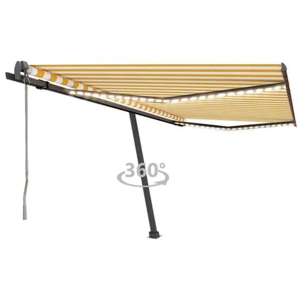 Markise m. LED + vindsensor 450x300 cm automatisk gul og hvid - Foldbar Markise - Foldbare Markiser - Home & Living