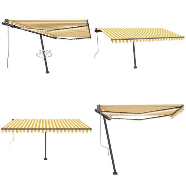 Markise m. LED + vindsensor 450x300 cm automatisk gul og hvid - Foldbar Markise - Foldbare Markiser - Home & Living