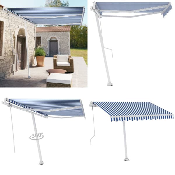 Fristående markis automatisk 350x250 cm blå/vit - Markis - Markiser - Home & Living