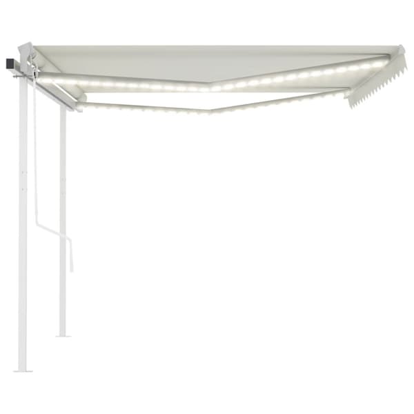 Markise m. LED + vindsensor 4,5x3 m automatisk cremefarvet - Foldemarkise - Foldemarkiser - Home & Living