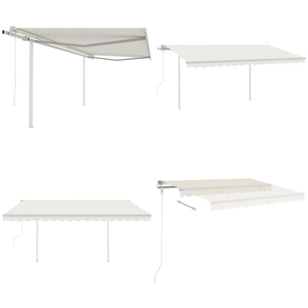 Markis med stolpar automatisk infällbar 4x3 m gräddvit - Markis - Markiser - Home & Living