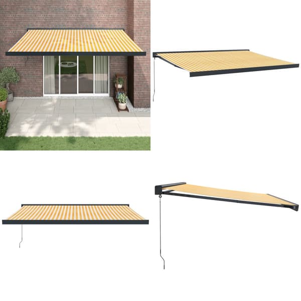 Markis infällbar gul och vit 4x3 m tyg&aluminium - Infällbar Markis - Infällbara Markiser - Home & Living