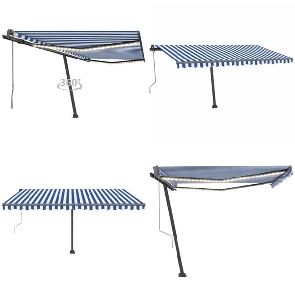 Markise m. LED + vindsensor 450x300 cm automatisk blå og hvid - Foldbar Markise - Foldbare Markiser - Home & Living