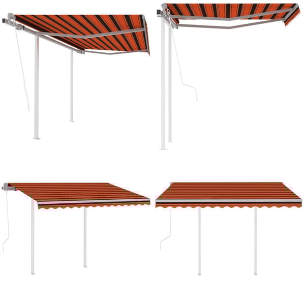 Markis med stolpar automatisk infällbar 3,5x2,5 m orange/brun - Markis - Markiser - Home & Living