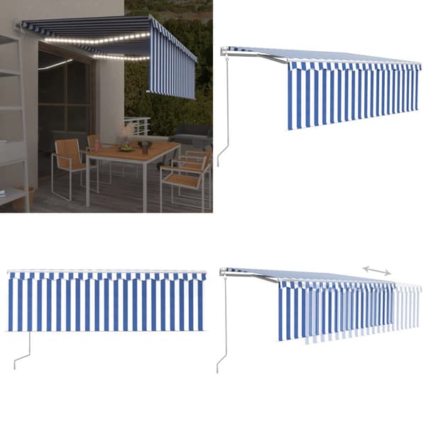 Automaattimarkiisi verho/LED/tuulisensori 4,5x3 m sinivalkoinen - Sisäänkelattava Markiisi - Sisäänkelattavat Markiisit - Home & Living