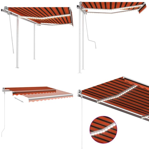 Markis manuellt infällbar med LED 3x2,5 m orange och brun - Solskydd - Solskärm - Home & Living