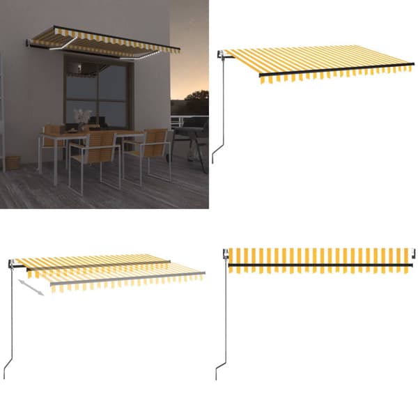 Sisäänkelattava markiisi LED/tuulisensori 450x350 cm keltavalk. - Sisäänkelattava Markiisi - Sisäänkelattavat Markiisit - Home & Living