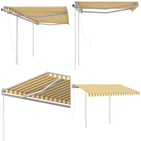 Markis med stolpar automatisk infällbar 3x2,5 m gul och vit - Markis - Markiser - Home & Living
