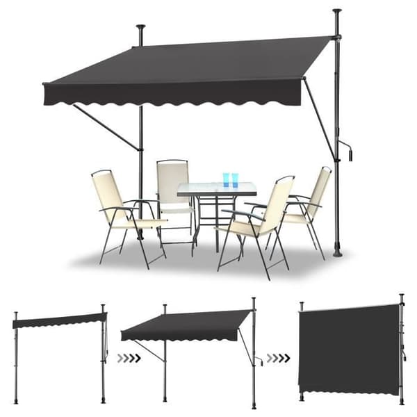 YUENFONG 250 x 120 cm Balkonggardin med vev - Sekretessskärm - Manuellt infällbar - UV-beständig, antracit