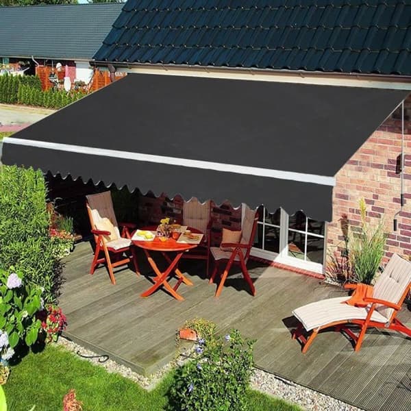 YUENFONG Balkongmarkis Manuell infällbar markis med vev UV-beständig, 360 x 300 cm, mörkgrå