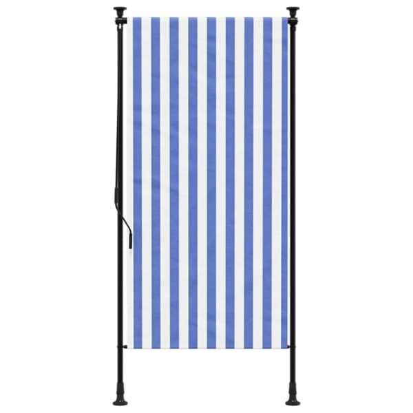Rullgardin utomhus blå och vit 120x270 cm tyg&stål