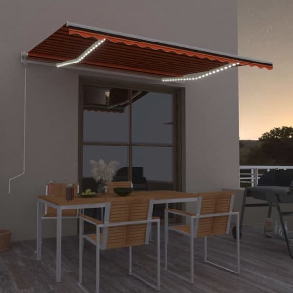 Automatisk markis med vindsensor & LED 400x350 cm orange/brun