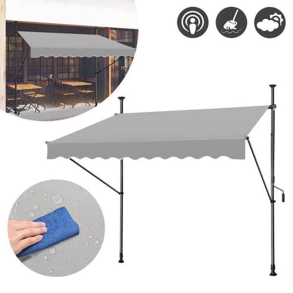 YUENFONG 300 x 120 cm Balkonggardin med vev - Sekretessskärm - Manuellt infällbar - UV-beständig, Grå