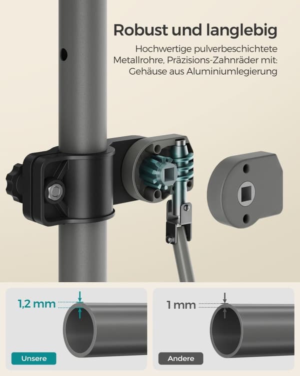 Rootz Grey Clamp Markise med håndsving - Udendørs baldakin - Solskærm - Pulverlakeret stål - Aluminiumslegering - Polyester med PA-coating - 250 cm x