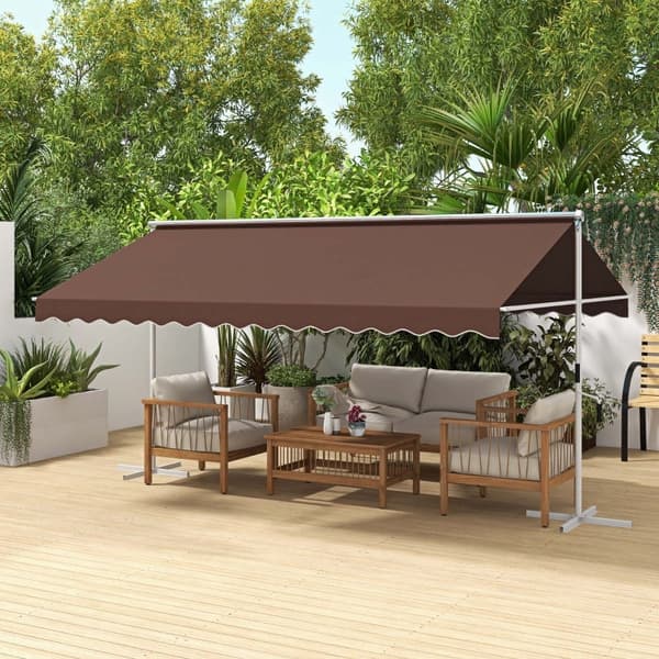 Rootz vapaasti seisova markiisi - Patiovarjostin - Ulkokatos - Kallistussäädettävä - Kampi - Metallirunko - 450cm x 340cm x 255cm - Ruskea