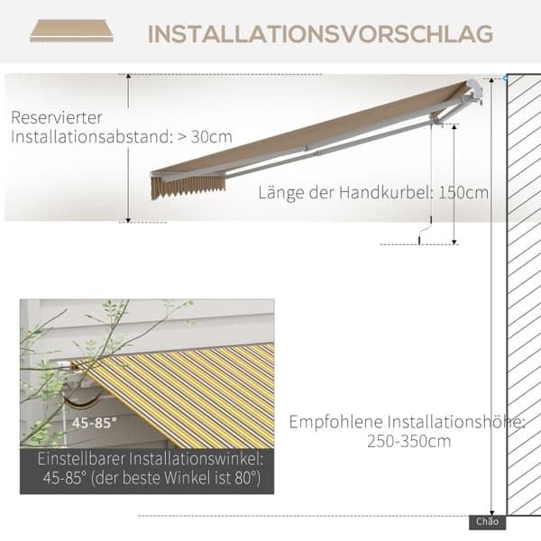 Rootz markiisi - Aurinkosuoja - Ulkovarjostin - Kestävää polyesteriä - Helppokäyttöinen - Säänkestävä - 3,5 m x 2,5 m - Keltainen + harmaa