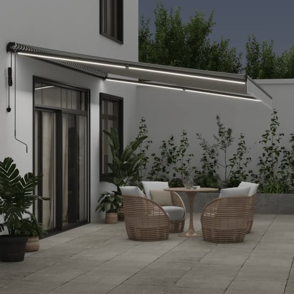 vidaXL Markis automatiskt infällbar med LEDs antracit&vit 500x350 cm