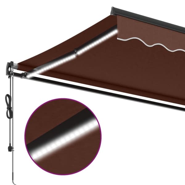vidaXL Automatisk uttrekkbar markise med LED brun 450x350 cm