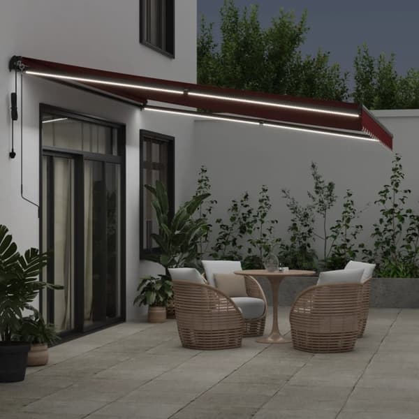 vidaXL markise med LED-lys 450x350 cm automatisk betjening bordeaux