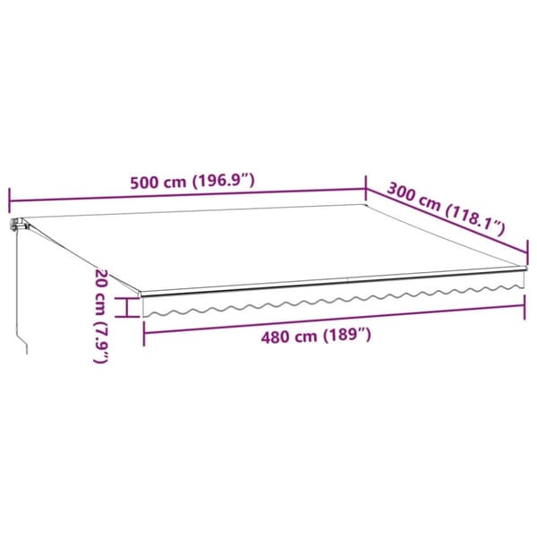 vidaXL Käsin kelattava markiisi antrasiitti/valkoinen 500x300 cm