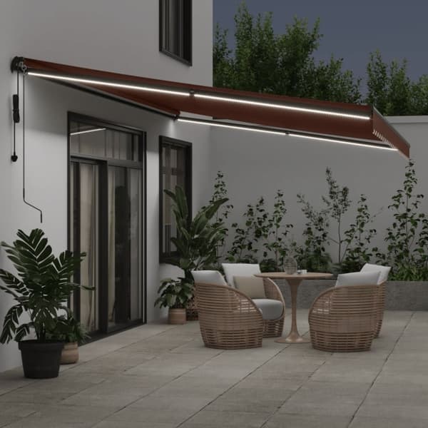 vidaXL Automatisk uttrekkbar markise med LED brun 600x350 cm
