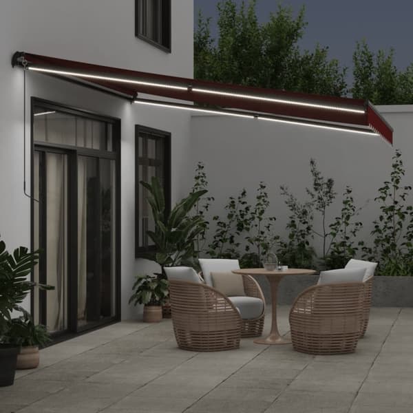 vidaXL Käsin kelattava markiisi LEDit viininpunainen 400x350 cm