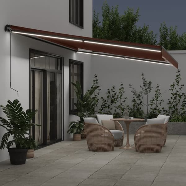 vidaXL Manuell uttrekkbar markise med LED brun 600x300 cm