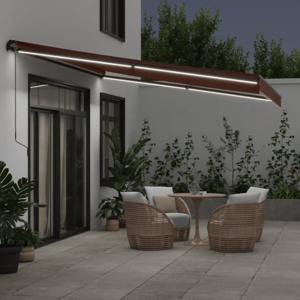 vidaXL Manuell uttrekkbar markise med LED brun 450x350 cm