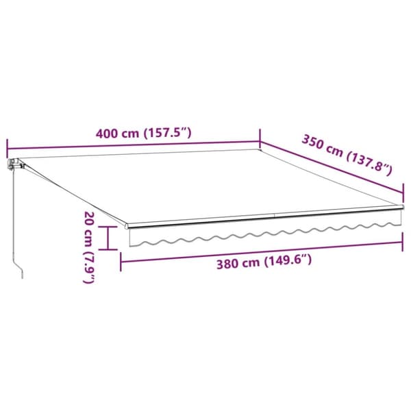 vidaXL Manuell uttrekkbar markise med LED antrasitt og hvit 400x350 cm