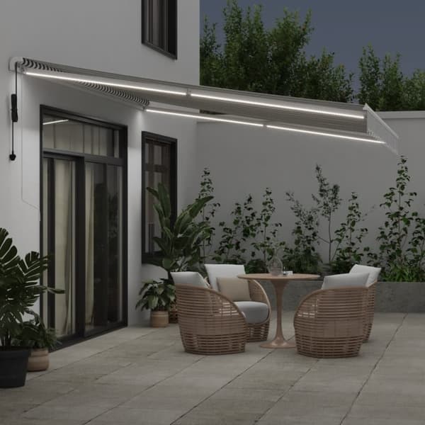 vidaXL markise m. LED 450x300 cm automatisk betjening antracitgrå hvid