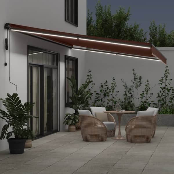 vidaXL Automaattimarkiisi LEDit ruskea 600x300 cm