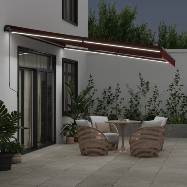 vidaXL Manuell uttrekkbar markise med LED burgunder 450x350 cm