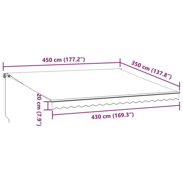 vidaXL Manuell uttrekkbar markise med LED burgunder 450x350 cm