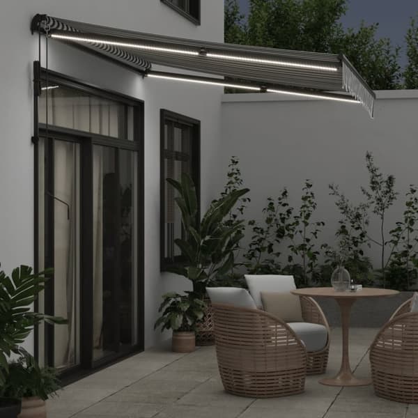 vidaXL Automatisk uttrekkbar markise LED antrasitt og hvit 300x250 cm