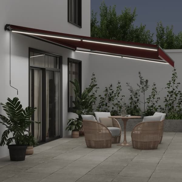 vidaXL Manuell uttrekkbar markise med LED burgunder 500x300 cm