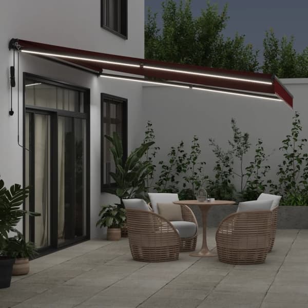 vidaXL Automatisk uttrekkbar markise med LED burgunder 400x300 cm